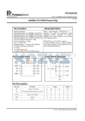 PO74G553AST datasheet - 3.3V 1:4 CMOS Clock Buffered Driver