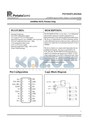 PO74HSTL85350ATR datasheet - LVCMOS Input to HSTL Output 1:4 Fanout Buffer