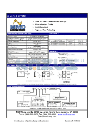 XSAA1 datasheet - 2mm X 2.5mm 4 Pads Ceramic Package