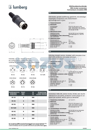 XS62 datasheet - DIN circular connectors