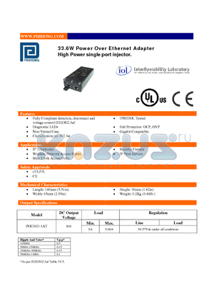 POE36U-1AT datasheet - 33.6W Power Over Ethernet Adapter