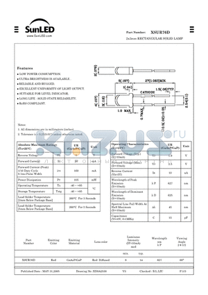 XSUR76D datasheet - 2X3 mm RECTANGULAR SOLID LAMP