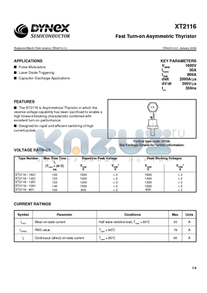 XT2116-1001 datasheet - Fast Turn-on Asymmetric Thyristor