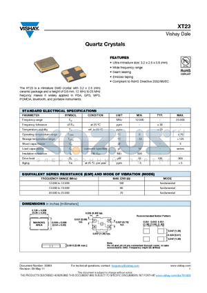 XT23-2025ME4 datasheet - Quartz Crystals