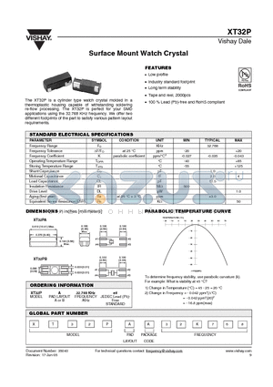 XT32PAA32K768 datasheet - Surface Mount Watch Crystal