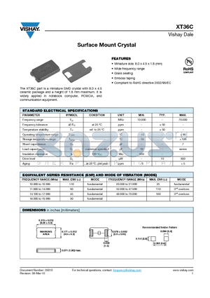 XT36C_10 datasheet - Surface Mount Crystal