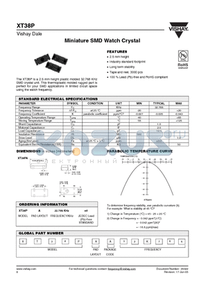 XT38PAA32K768E6 datasheet - Miniature SMD Watch Crystal