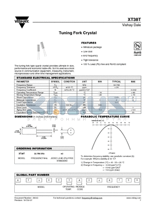 XT38TTA32K768 datasheet - Tuning Fork Crystal