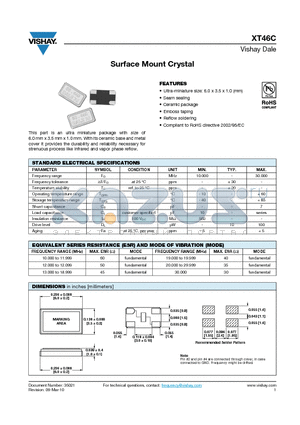 XT46C-2025ME4 datasheet - Surface Mount Crystal