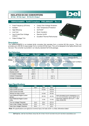 HBW53V08MRG datasheet - ISOLATED DC/DC CONVERTERS