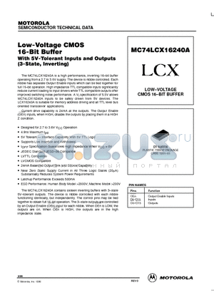 MC74LCX16240DT datasheet - Low-Voltage CMOS 16-Bit Buffer With 5V-Tolerant Inputs and Outputs
