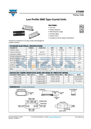 XT49M-2020ME2 datasheet - Low Profile SMD Type Crystal Units