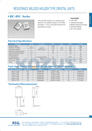 HC-49U datasheet - RESISTANCE WELDED HOLDER TYPE CRYSTAL UNITS