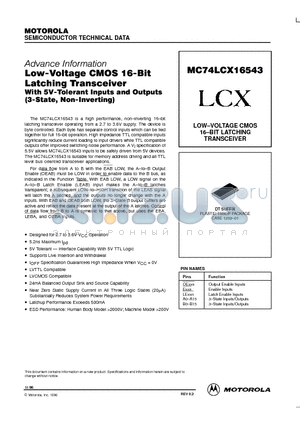 MC74LCX16543 datasheet - LOW-VOLTAGE CMOS 16-BIT LATCHING TRANSCEIVER