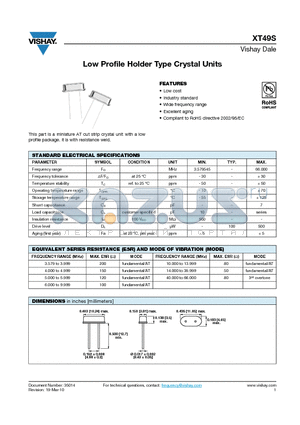 XT49S-16SL12ME2 datasheet - Low Profile Holder Type Crystal Units