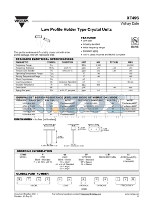 XT49SR-20SL12ME2 datasheet - Low Profile Holder Type Crystal Units