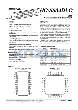 HC1-5504DLC-9 datasheet - SLIC Subscriber Line Interface Circuit