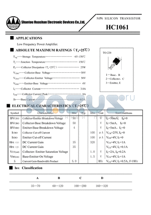 HC1061 datasheet - NPN SILICON TRANSISTOR