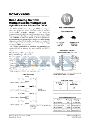 MC74LVX4066D datasheet - Quad Analog Switch/Multiplexer/Demultiplexer