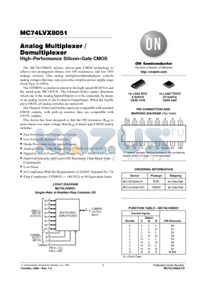MC74LVX8051 datasheet - Analog Multiplexer/Demultiplexer