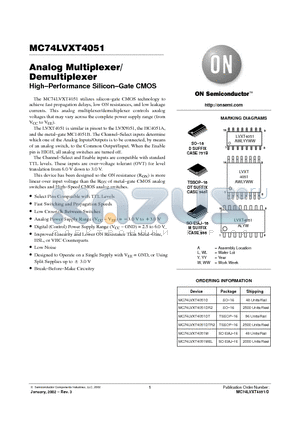 MC74LVXT4051DT datasheet - ANALOG MULTIPLEXER DEMULTIPLEXER HIGH-PERFORMANCE SILICON-GATE CMOS