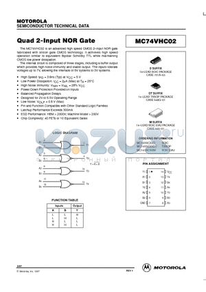 MC74VHC02D datasheet - Quad 2-Input NOR Gate