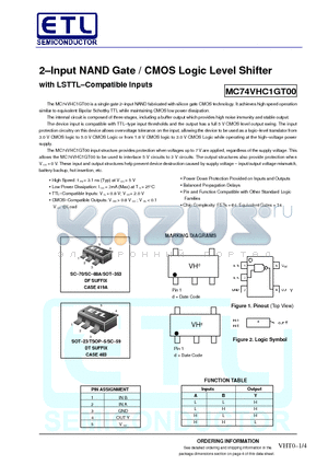 MC74VHC1GT00DTT1 datasheet - 2-Input NAND Gate / CMOS Logic Level Shifter with LSTTL-Compatible Inputs