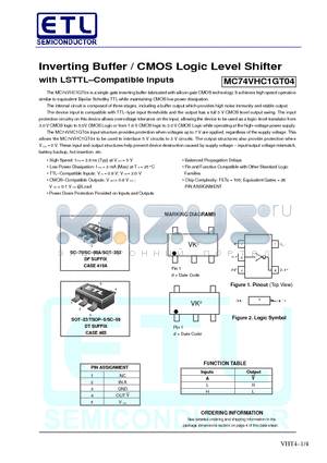 MC74VHC1GT04DTT3 datasheet - Inverting Buffer / CMOS Logic Level Shifter with LSTTL-Compatible Inputs