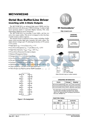 MC74VHC240DTR2G datasheet - Octal Bus Buffer/Line Driver Inverting with 3-State Outputs