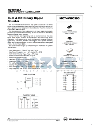 MC74VHC393D datasheet - Dual 4-Bit Binary Ripple Counter