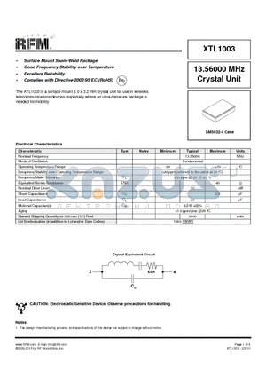 XTL1003 datasheet - Surface Mount Seam-Weld Package