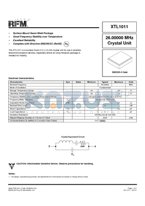 XTL1011 datasheet - Surface Mount Seam-Weld Package