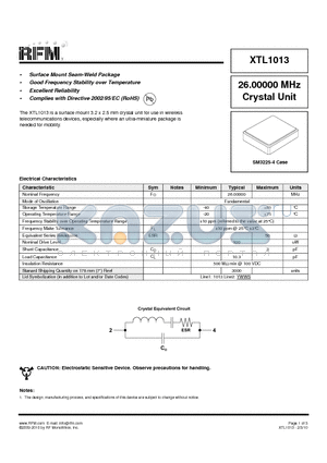 XTL1013 datasheet - Surface Mount Seam-Weld Package