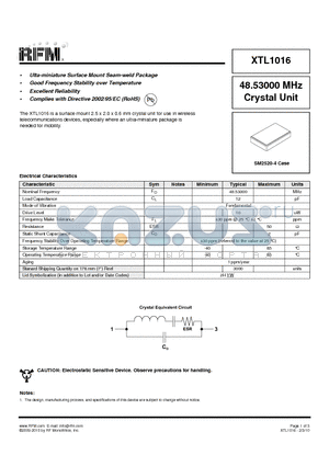 XTL1016 datasheet - Ulta-miniature Surface Mount Seam-weld Package