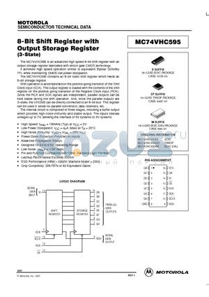 MC74VHC595 datasheet - 8-Bit Shift Register with Output Storage Register