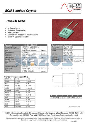 HC49 datasheet - Standard Crystal