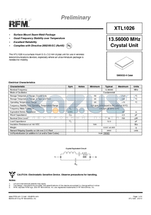 XTL1026 datasheet - Surface Mount Seam-Weld Package