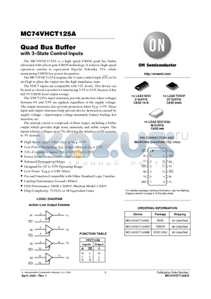 MC74VHCT125A datasheet - Quad Bus Buffer