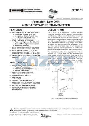 XTR101 datasheet - Precision, Low Drift 4-20mA TWO-WIRE TRANSMITTER