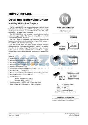 MC74VHCT240A_11 datasheet - Octal Bus Buffer/Line Driver Inverting with 3State Outputs