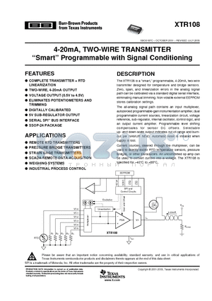 XTR108 datasheet - 4-20mA, TWO-WIRE TRANSMITTER Smart Programmable with Signal Conditioning