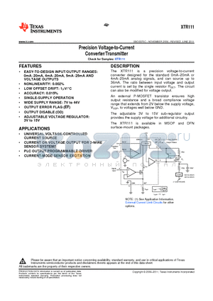 XTR111 datasheet - Precision Voltage-to-Current Converter/Transmitter