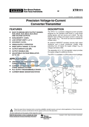 XTR111_07 datasheet - Precision Voltage-to-Current Converter/Transmitter