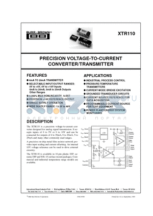 XTR110KU datasheet - PRECISION VOLTAGE-TO-CURRENT CONVERTER/TRANSMITTER