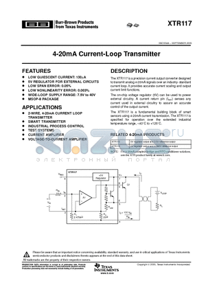 XTR117AIDRBR datasheet - 4-20mA Current-Loop Transmitter