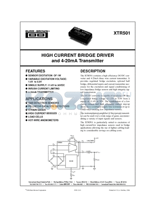 XTR501 datasheet - HIGH CURRENT BRIDGE DRIVER and 4-20mA Transmitter