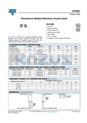 XTUM1_10 datasheet - Resistance Welded Miniature Crystal Units