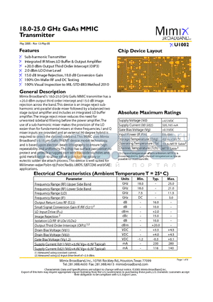 XU1002 datasheet - 18.0-25.0 GHz GaAs MMIC Transmitter