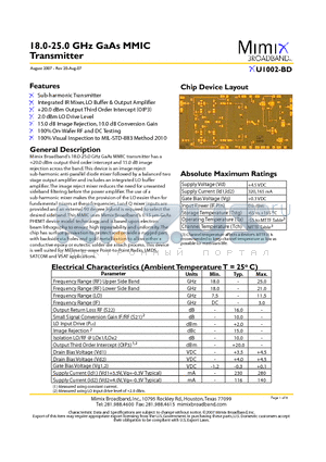 XU1002-BD datasheet - 18.0-25.0 GHz GaAs MMIC Transmitter