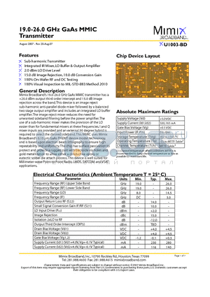 XU1003-BD-000V datasheet - 19.0-26.0 GHz GaAs MMIC Transmitter